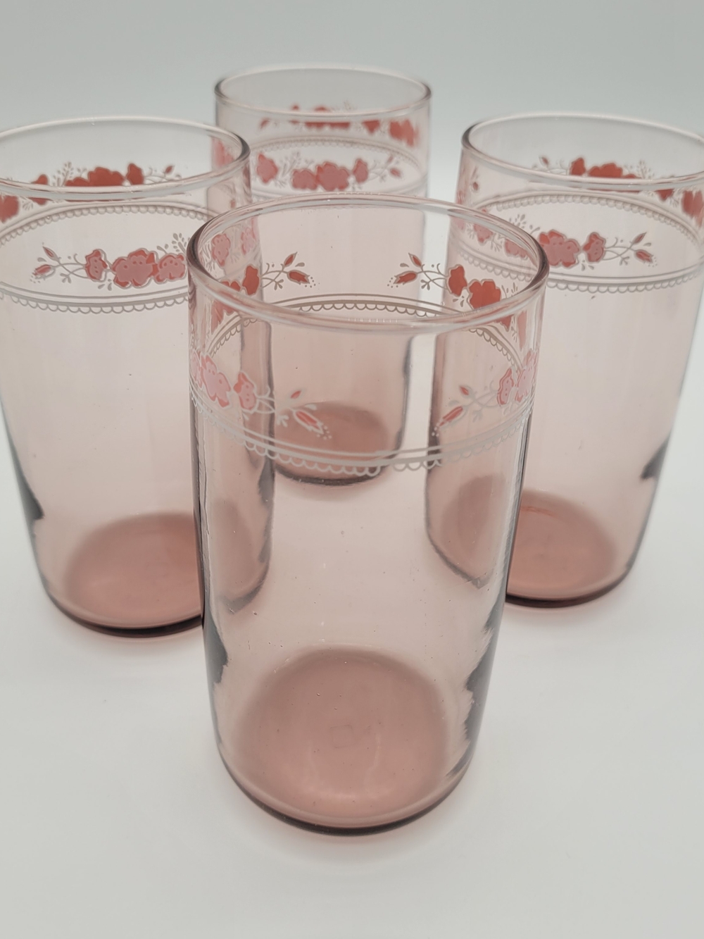 Anchor Hocking Pink Floral Glass Drinking Tumblers - Set of 4